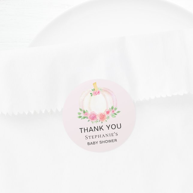 Pink Pumpkin Girls Fall Baby Shower Thank You Classic Round Sticker (Creator Uploaded)