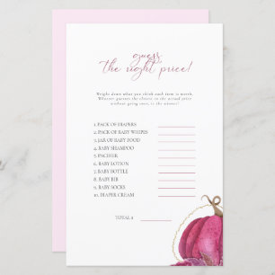 Pink Pumpkin Guess The Price Baby Shower Game 