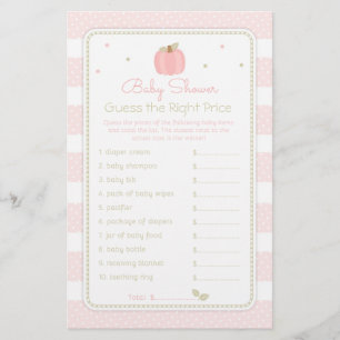 Pink Pumpkin Guess the Price Baby Shower Game Flyer