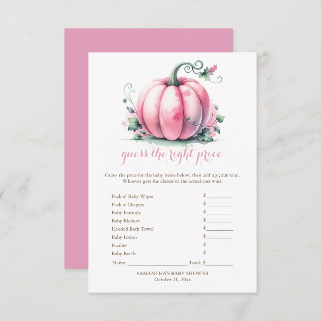 Pink Pumpkin Guess the Right Price Game Invitation (Front/Back)