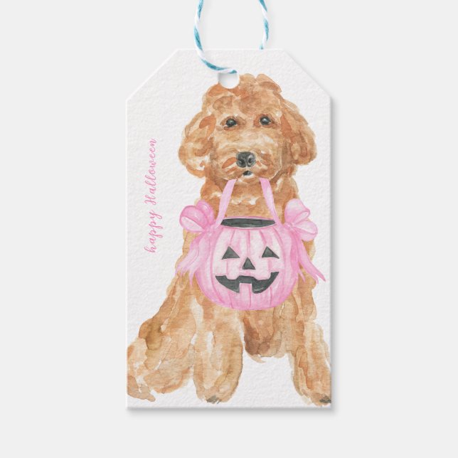 Pink Pumpkin Halloween Dog Gift Tags (Front)