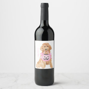 Pink Pumpkin Halloween Dog Wine Label