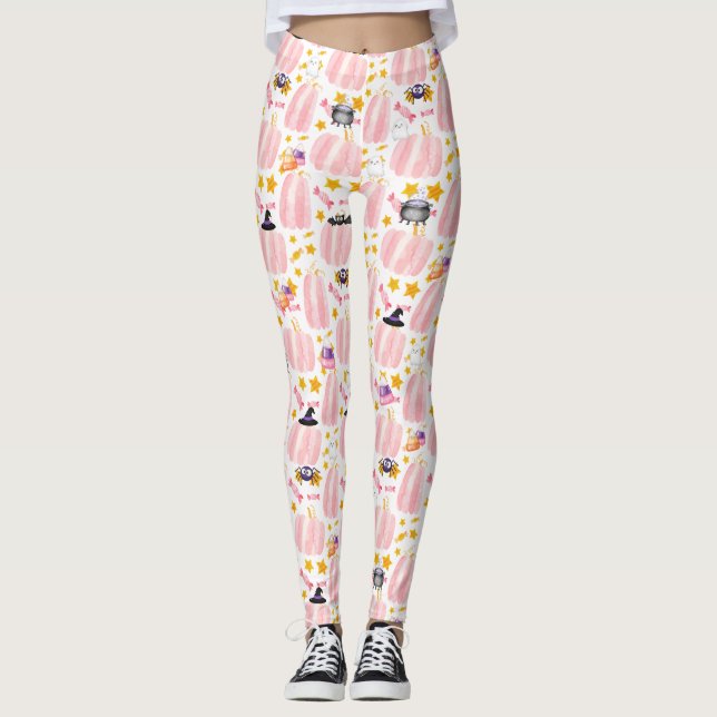 Pink Pumpkin Halloween Leggings (Front)