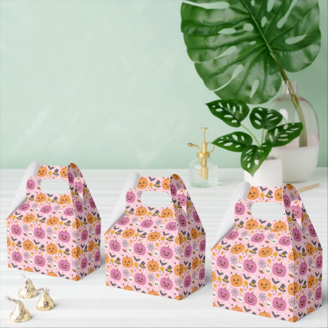 Pink Pumpkin Halloween Pattern Favour Boxes (Multiple)