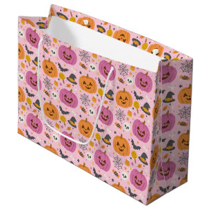Pink Pumpkin Halloween Pattern Large Gift Bag