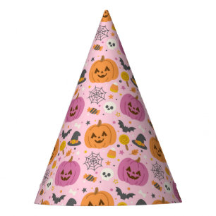 Pink Pumpkin Halloween Pattern Party Hat