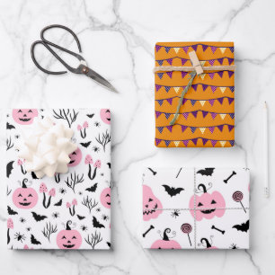 PINK PUMPKIN HALLOWEEN WRAPPING PAPER SHEET