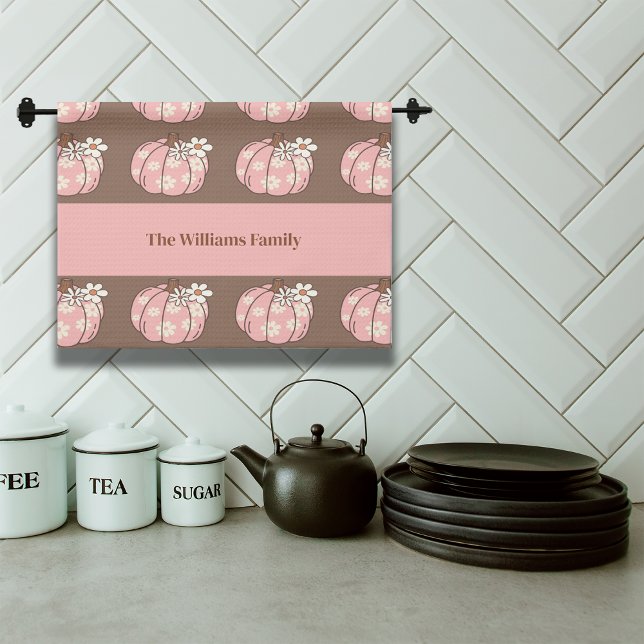 Pink Pumpkin Harvest Thanksgiving Gifts Tea Towel (Creator Uploaded)