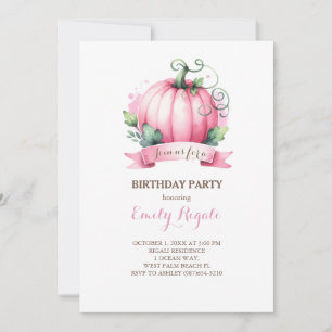 Pink Pumpkin Kids Birthday Party Invitations