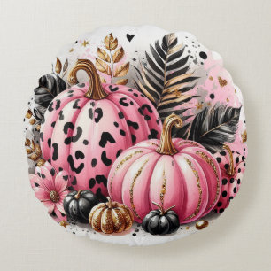 Pink Pumpkin Maximalist  Round Cushion