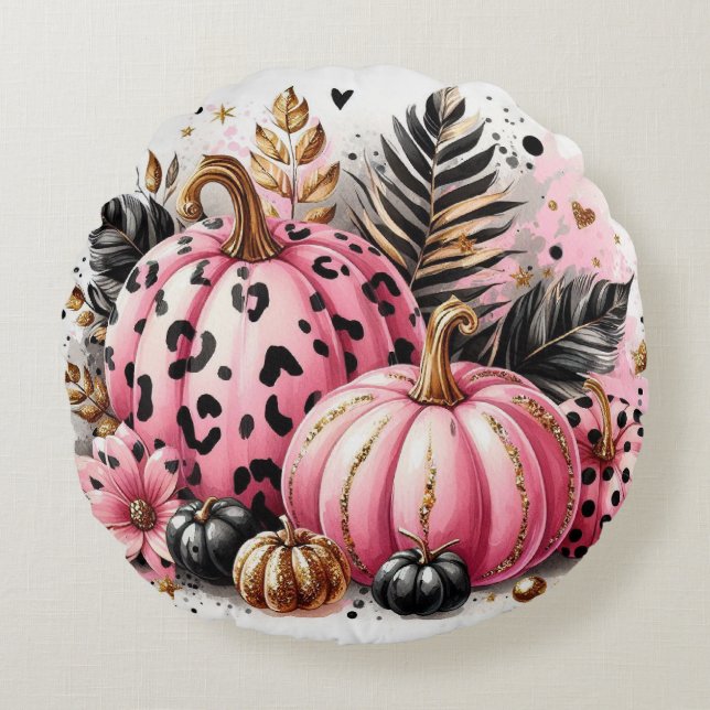 Pink Pumpkin Maximalist  Round Cushion (Front)