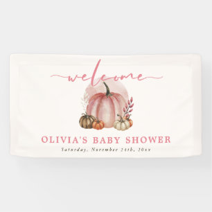 Pink Pumpkin On Her Way Girl Baby Shower Welcome Banner