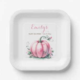 Pink Pumpkin Paper Plates – Fall Baby Shower Decor