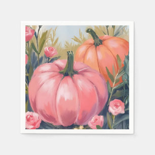 Pink Pumpkin Patch Rose Floral Watercolor Fall Napkin