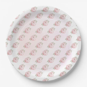 Pink Pumpkin Pattern Autumn on White Paper Plate