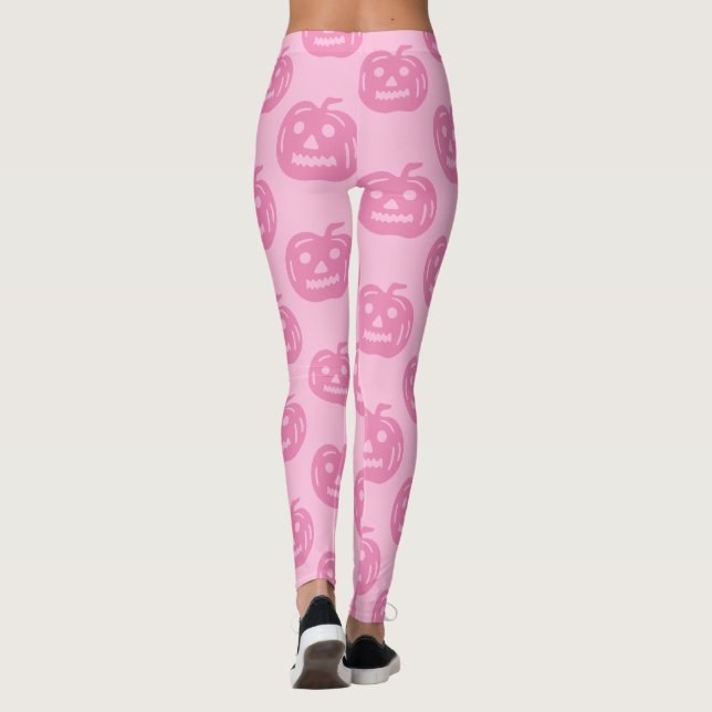 Pink Pumpkin Pattern Halloween Costume Womens Leggings (Back)