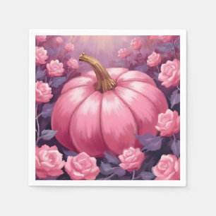 Pink Pumpkin Rose Floral Halloween Thanksgiving Napkin