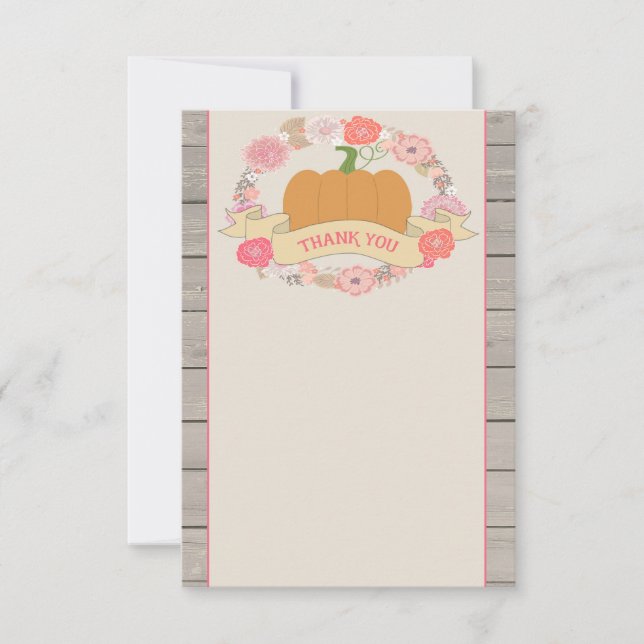 Pink Pumpkin Rustic Floral Thank You Card (Front)
