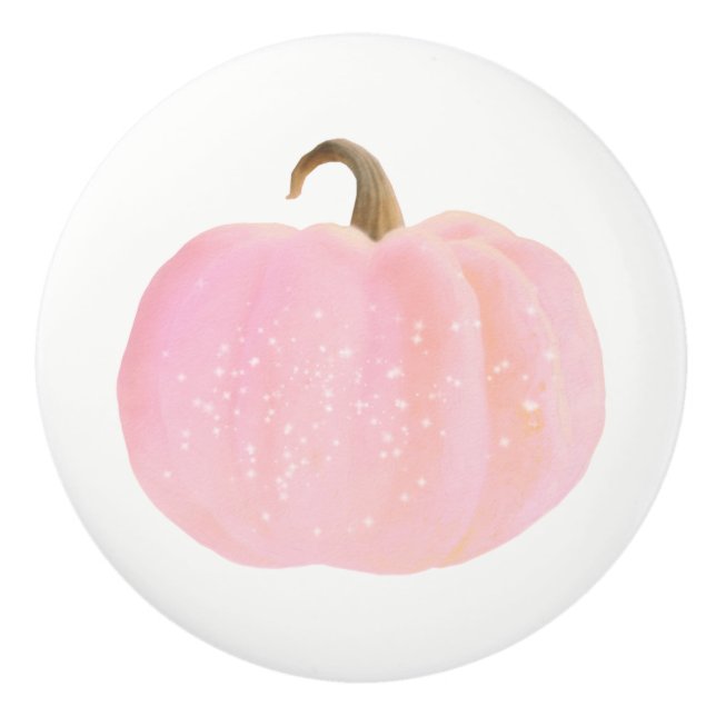 Pink Pumpkin Sparkle Autumn Fairy tale Ceramic Knob (Front)