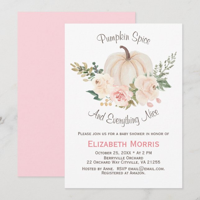 Pink Pumpkin Spice Floral Invitation (Front/Back)