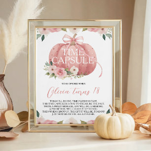 Pink Pumpkin Time Capsule Sign Floral