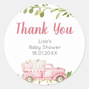 Pink Pumpkin Truck Baby Shower Thank You Sticker