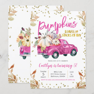 Pink Pumpkin Truck Birthday Invitation