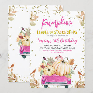 Pink Pumpkin Truck Birthday Invitation