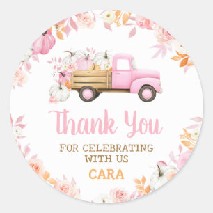 Pink Pumpkin Truck Fall Birthday Classic Round Sticker