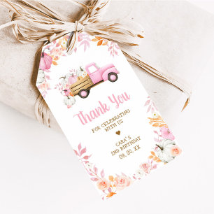 Pink Pumpkin Truck Fall Birthday Favour Tags