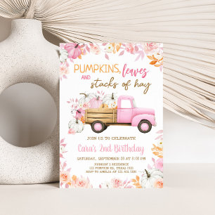 Pink Pumpkin Truck Fall Birthday  Invitation