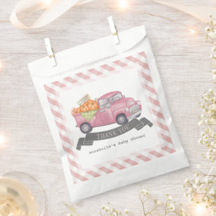 Pink Pumpkin Truck Gingham Girl Baby Shower Favour Bags