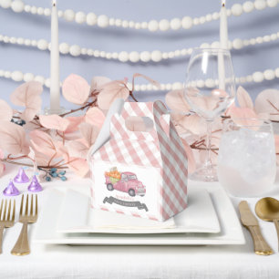 Pink Pumpkin Truck Gingham Girl Baby Shower Favour Box
