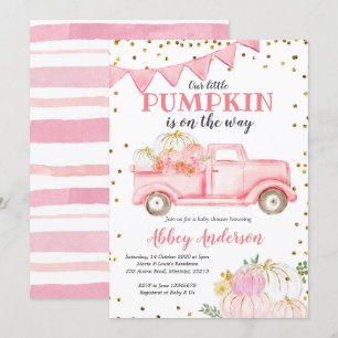 Pink Pumpkin Truck Girl Baby Shower Invitation