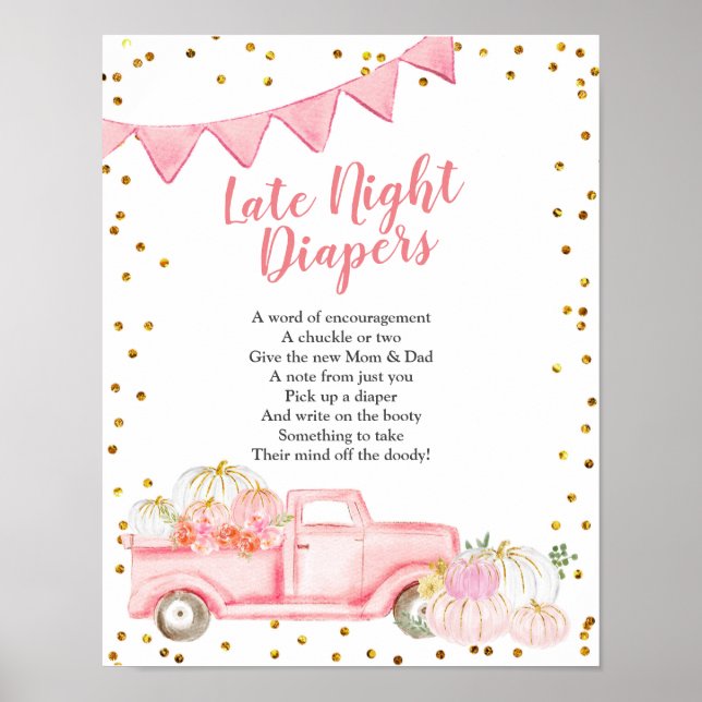 Pink Pumpkin Truck Late Night Diaper Sign (Front)