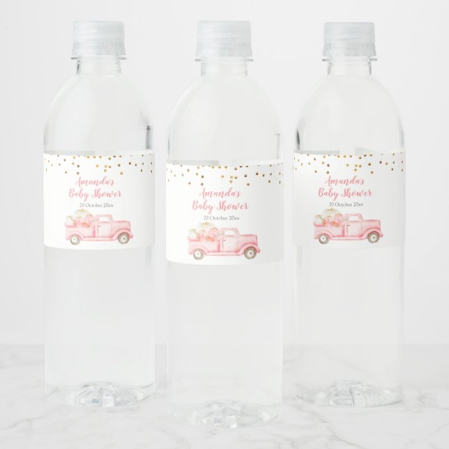 Pink Pumpkin Truck Water Bottle Labels (Bottles)