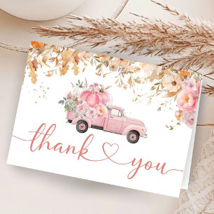 Pink Pumpkin Tuck Baby Shower Folded Thank You Card