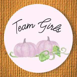 Pink pumpkin twin gender reveal Team Girl  Classic Round Sticker