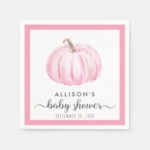 Pink Pumpkin Watercolor Baby Girl Shower Napkin