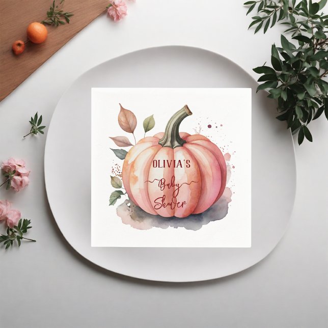 Pink Pumpkin Watercolor Boho Baby Girl Shower Napkin (Creator Uploaded)