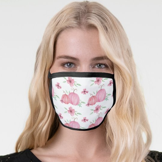 Pink Pumpkin Watercolor Fall Fun Design Face Mask