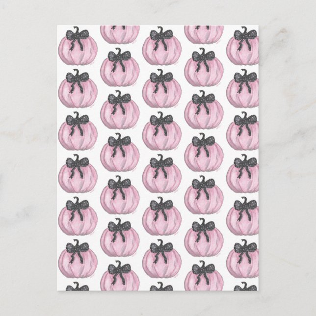 Pink Pumpkin with black bow Postcard (Front)