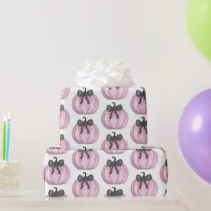 Pink Pumpkin with black bow Wrapping Paper