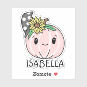 Pink Pumpkin with Name Personalised Sticker