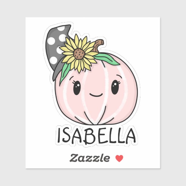 Pink Pumpkin with Name Personalised Sticker (Sheet)