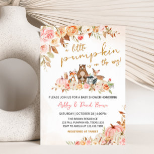 Pink Pumpkin Woodland Baby Shower  Invitation