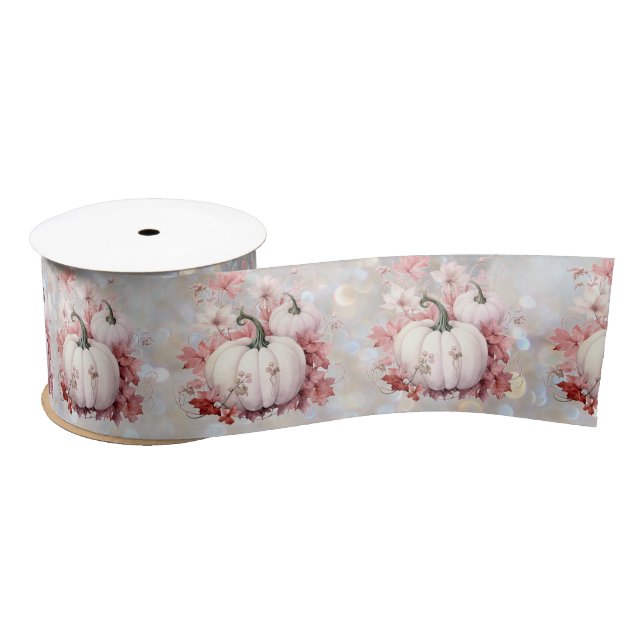 Pink pumpkins and Flowers Satin Ribbon (Spool)