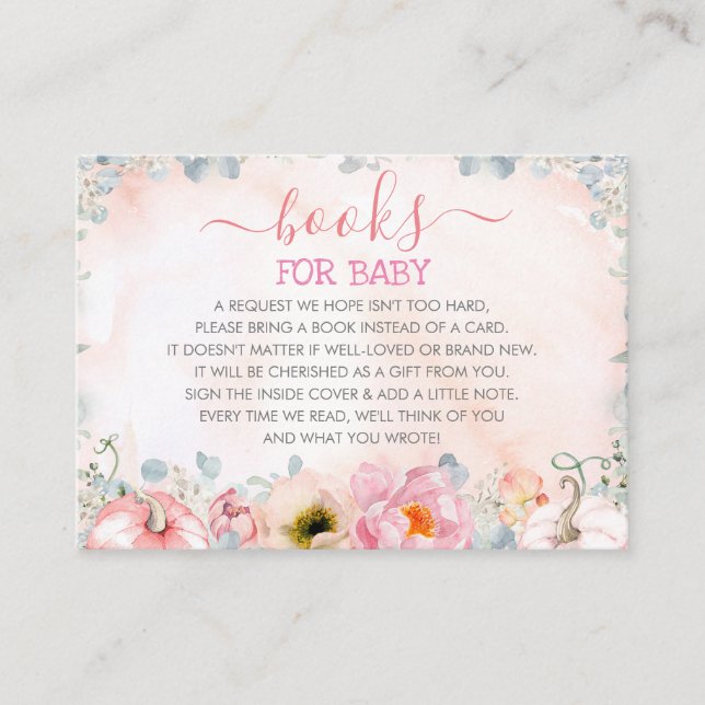 Pink Pumpkins Baby Shower Book Request Business Card (Front)