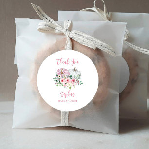 Pink Pumpkins Baby Shower Thank You Classic Round Sticker