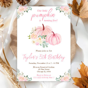 Pink Pumpkins Floral Birthday Party Invitation